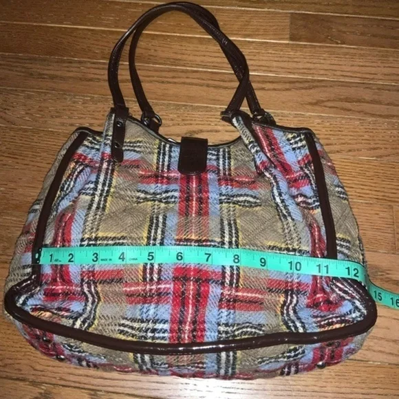 Vera Bradley Dual Strap Quilted Plaid Shoulder Bag Red, Blue, Tan - Picture 12 of 15